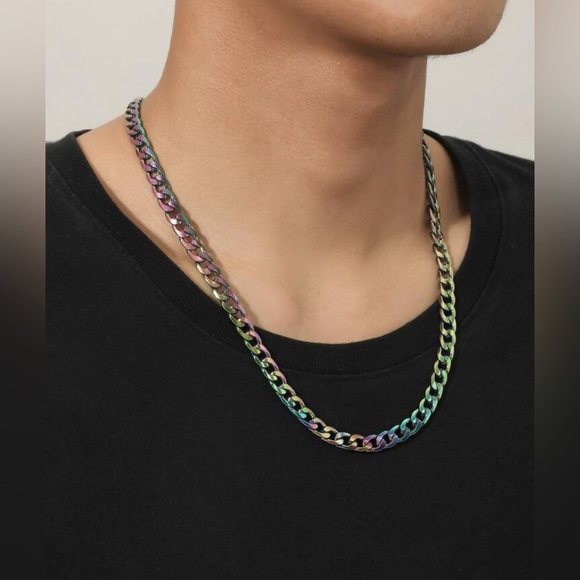 New Lightweight Holographic Oil Slick Chain Link Necklace - Picture 7 of 9